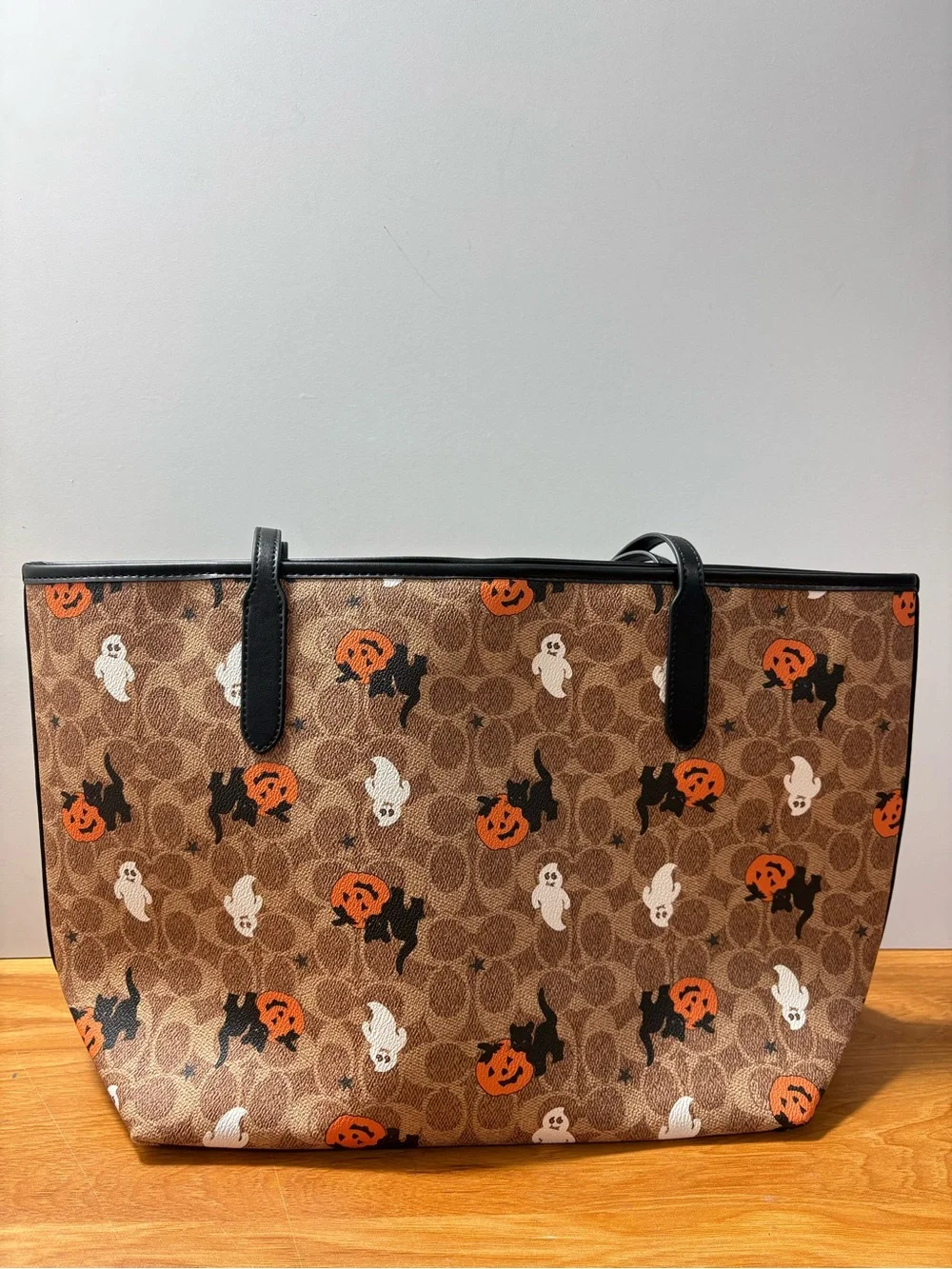 Coach Halloween Print Brown Tote Bag with Black Trim